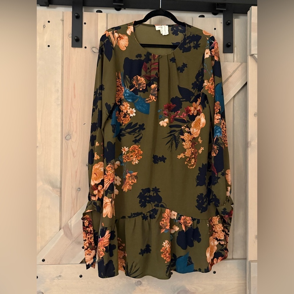 Umgee Olive Floral Long Sleeve Dress - Picture 2 of 11